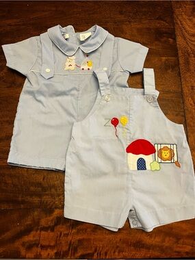 Set of 2 Vintage 80s Angel Wear Pieces - Romper and Overalls
